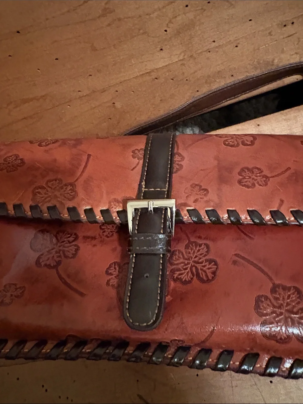 Vintage-Style Brown Floral Tooled Leather Messenger Bag